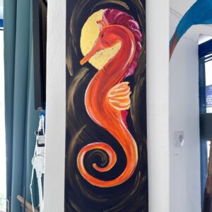 Fiery Seahorse – Vibrant Orange & Gold Art | Energetic Sea Creature Acrylic Painting Celebrating Joy