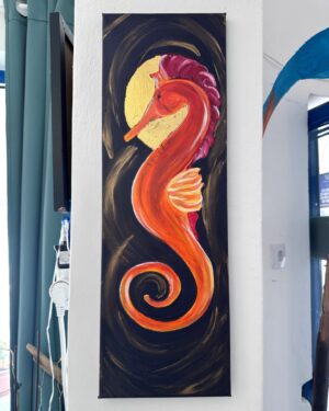 Fiery Seahorse – Vibrant Orange & Gold Art | Energetic Sea Creature Acrylic Painting Celebrating Joy