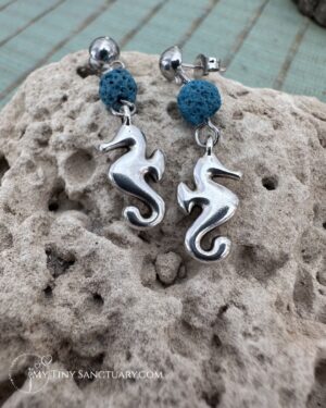 Volcanic Green Seahorse Spirit | Anchor Within | 999° Antique Silver & Lava Stone