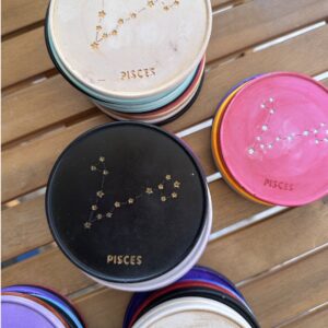 Pisces Coaster - Hand-painted Pisces Constellation Coaster in porcelain with night blue design and cork base.