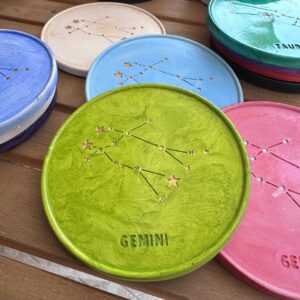 Gemini Coaster - Hand-painted Gemini Constellation Coaster in porcelain with blue sky design and cork base.