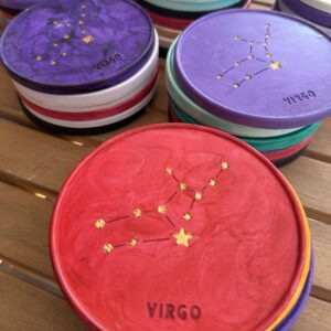 Virgo Coaster - Hand-painted Virgo Constellation Coaster in porcelain with natural design and cork base.