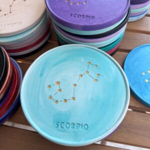 Sagittarius Coaster - Hand-painted Sagittarius Constellation Coaster in porcelain with purple design and cork base.