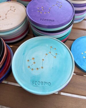 Sagittarius Coaster - Hand-painted Sagittarius Constellation Coaster in porcelain with purple design and cork base.